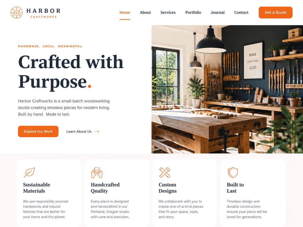 Moderne Website mit großer Typografie, klarer Struktur und professionellem Foto